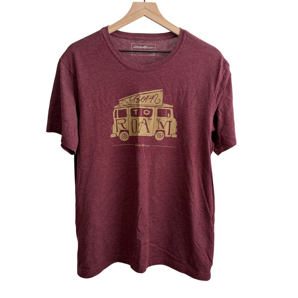 Eddie Bauer Born To Roam T-Shirt Red Large Gorpcore Granola Outdoors Travel